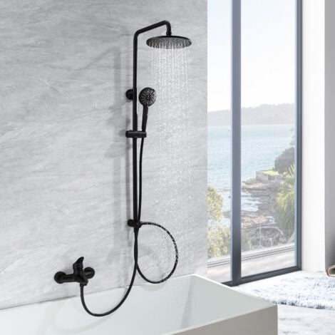 CECIPA Duschsystem Trennbar, Schwarz Badewannenarmatur Duscharmatur Dusche 3 Funktion Handbrause, Edelstahl Duschstange Regendusche für Bad/Badewanne, keinen Wasserhahn