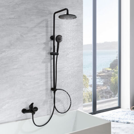 CECIPA Duschsystem Trennbar, Schwarz , Badewannenarmatur Wasserfall ,Duscharmatur ,Dusche 2 Funktion Handbrause ,Edelstahl Duschstange ,Regendusche für Bad/Badewanne,keinen Wasserhahn