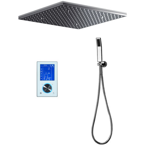 Duschsystem,Chrom Unterputz Duscharmatur,Multifunktional Duschsystem Mit Thermostat,Mit 495×495mm Kopfbrause Es Gibt Zwei Wasserabgabemodi,Handbrause Duschset,Mit Touch-Screen Duschbrause Regendusche