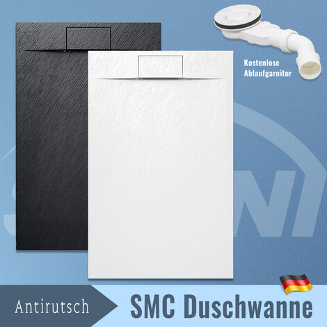 Duschtasse 90 Duschwanne Flach SMC für Duschkabine Badezimmer Schiefer-Textur inkl.Ablaufgarnitur,Antirutsch,Schneidbaren Design 140x90cm Schwarz