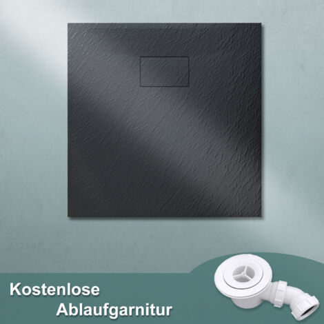 Duschtasse SONNI 80x80cm Flach Duschwanne SMC inkl.Ablaufgarnitur,Antirutsch,Schneidbaren Design Schwarz