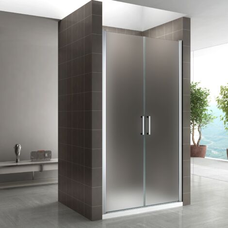 Duschtür 68-140 cm, Duschabtrennung aus 6 mm satiniertem ESG Sicherheitsglas mit Nanobeschichtung und Edelstahlgriffe, Breite: 