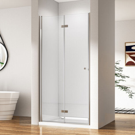 Duschtür Falttür 75x185 cm Nischentür aus Klarglas Duschabtrennung Duschkabine Falttür Nische Drehfalttür Dusche 6mm ESG Glas Faltbar Duschwand Duschtrennwand
