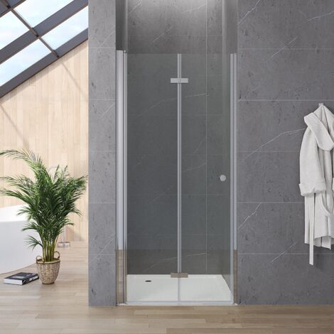 Duschtür Falttür Nischentür Duschabtrennung 2 Teilig Glas Duschwand Einscheiben-Sicherheitsglas, links und rechts montierbar, Türöffnung: Innen und außen 1. 70x187 cm
