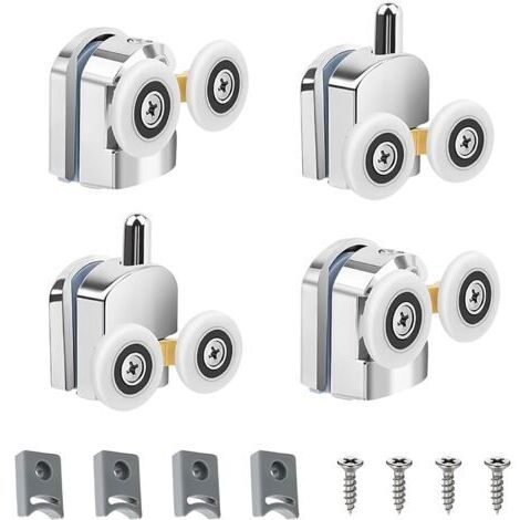 Duschtürrollen, Set mit 4 Doppel-Duschtürrollen 23 mm, langlebig und leise, für Glastüren mit einer Dicke von 3 bis 6 mm (23 mm).