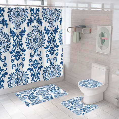 Duschvorhänge mit weicher, rutschfester Badematte und WC-Deckel für B