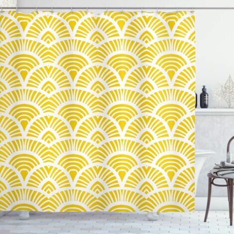 Duschvorhang, 150 cm x 180 cm, gelb-weiß, Vintage-Muster mit japanischer Waage, Badezimmer-Dekor-Set aus Stoff