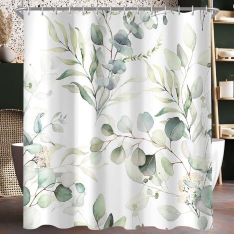 Duschvorhang, 180 x 180 cm, Blattmuster, beschwerter Saum, schimmelresistent, wasserdicht, waschbar, Polyester, mit 12 Ösen