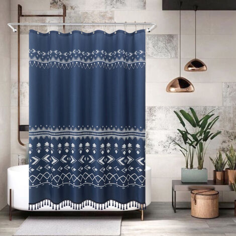 Duschvorhang 180 x 180 cm Blauer Bohemian-Duschvorhang Wasserdichter bedruckter Polyester-Duschvorhang