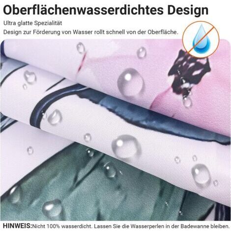 Duschvorhang (180 x 180 cm) mit rotem Blumenmuster – beschwerter Saum – schimmelresistentes Material – wasserdicht – waschbar – Polyester – mit Ösen und 12 Duschvorhangringen – fürs Badezimmer