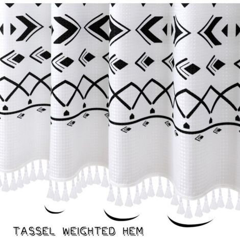 Duschvorhang 180 x 180 cm, weiß, im Boho-Stil, wasserdicht, bedrucktes Polyester
