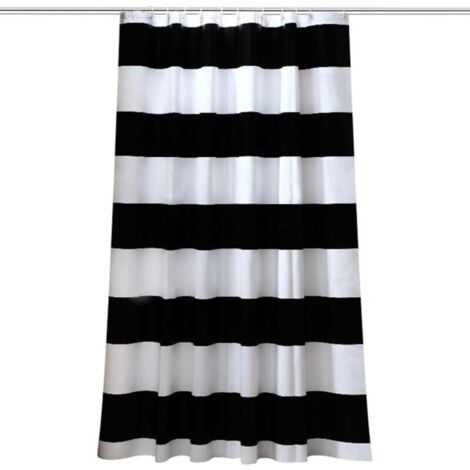 Duschvorhang (180 x 200 cm) für Badezimmer – wasserdicht – schimmelresistent – Polyestergewebe – schwarz-weiß gestreift