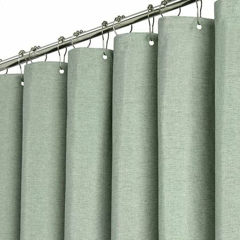 Duschvorhang 180 x 210 cm, extra lang Salbeigrün – Duschvorhang-Set aus leinenstrukturiertem, strapazierfähigem Stoff mit 12 Kunststoffhaken, luxuriöse Polyester-Simps-Vorhänge für große Hotels