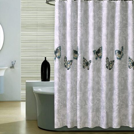 Duschvorhang 200 x 200 cm mit Schmetterlingsmuster, aus schimmel- und wasserabweisendem Polyestergewebe, inklusive Haken