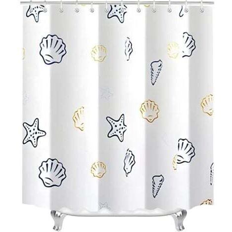 Duschvorhang 80 x 180 cm - Motiv Meereswelt - Beschwerter Saum - Anti-Schimmel - Wasserdicht - Waschbar - Aus Polyester - Mit Ösen und 8 Ringen für Duschvorhang - Für Badezimmer,