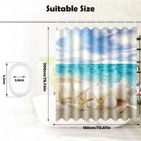 Duschvorhang aus Polyester, 180 x 200 cm, schimmelresistent, waschbar, wasserdicht, im maritimen Stil, mit 12 C-Haken für Badezimmer, Badewanne, Duschkabine und Familienbad.