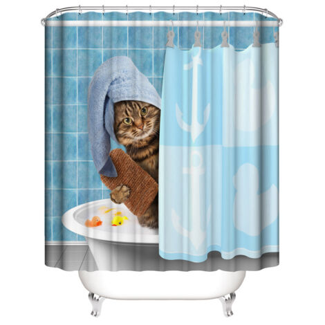 Duschvorhang mit Tiermotiv 180 x 180 cm (Katze), wasserdicht