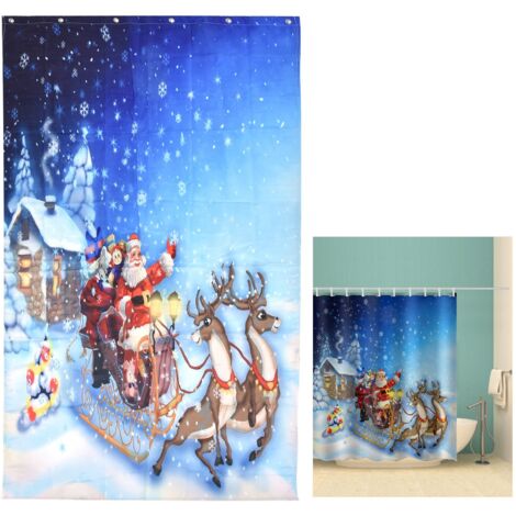 Duschvorhang mit Weihnachtsmotiv, Polyester, 88,7 x 180,5 cm, inklusive 12 Haken, skandinavische Badezimmerdekoration