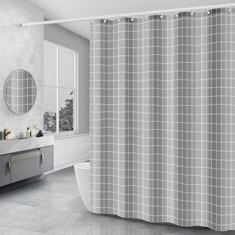 Duschvorhang ohne Bohren, kariert, PEVA, schimmelresistent, wasserdicht, 120 x 200 cm