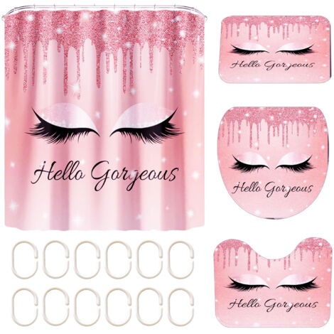 [Duschvorhang-Set] + Elegant + Premium + Dekoratives Wimpern-Gesichts-Badezimmer-Set, wasserdichtes Polyester, 180x180cm [Korallenrosa, Arktisblau, Bananengelb, Pink, Dunkelgelb]