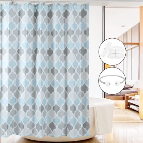 Duschvorhang, waschbar, antibakteriell, schimmelhemmend, wasserabweisend, Polyester, mit 12 Ringen (180 x 180 cm)
