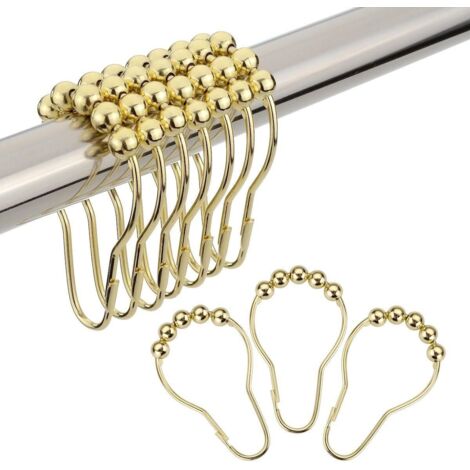 Duschvorhanghaken aus Edelstahl für die Schlafzimmerstange, 12er-Pack, poliertes Gold.