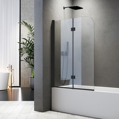 Duschwand für Badewanne 100 x 140 cm Badewannenaufsatz Duschwand Schwarz 2-teilig Faltbar 6 mm NANO ESG-Sicherheitsglas Duschabtrennung Badewanne