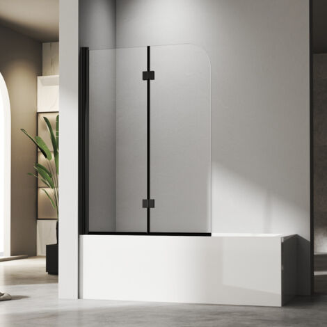 Duschwand für Badewanne 100 x 140 cm Schwarz Badewannenaufsatz 2-teilig Faltbar Duschtrennwand für Badewanne Duschwand Badewanne, Duschabtrennung Badewanne 6mm NANO ESG Sicherheitsglas