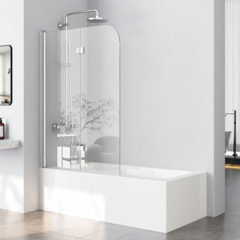 Duschwand für Badewanne 100x140 cm Badewannenaufsatz Badewannenfaltwand 2-teilig Faltbar 6mm ESG Glas Nano Beschichtung Duschtrennwand