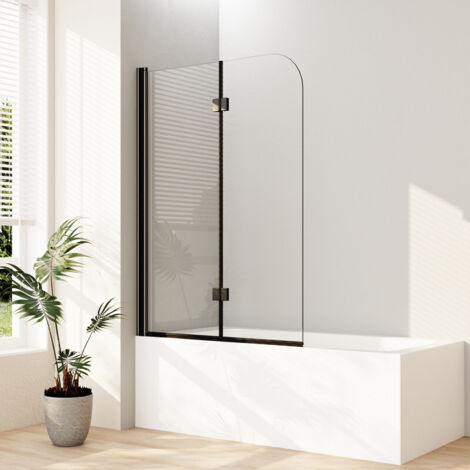 Duschwand für Badewanne 110x140 cm Badewannenaufsatz Badewannenfaltwand 2-teilig Faltbar 6mm ESG Glas Nano Beschichtung Duschtrennwand, Schwarz