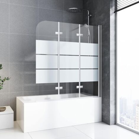 WDWRITTI Duschwand Für Badewanne 140x140cm 3-Teilig Faltwand, Gestreift