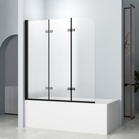 Duschwand für Badewanne 140x140cm 3-Teilig faltbar Badewannenaufsatz, Schwarz Duschabtrennung Duschtrennwand Badewanne mit 6mm ESG Nano Easy-Clean Sicherheitsglas, Faltwand für badewanne