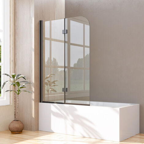 Duschwand für Badewanne 2 teilig Faltbar 110 x 140 cm badewannenaufsatz glas Duschabtrennung Badewanne, 6mm NANO ESG Glas, Schwarz