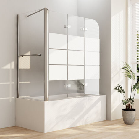 Duschwand für Badewanne mit Seitenwand 70x120x140cm Badewannenaufsatz mit 70cm Seitenwand Duschwand Badewanne 3-teilig faltbar Duschabtrennung Duschtrennwand Badewanne, Gestreift glas