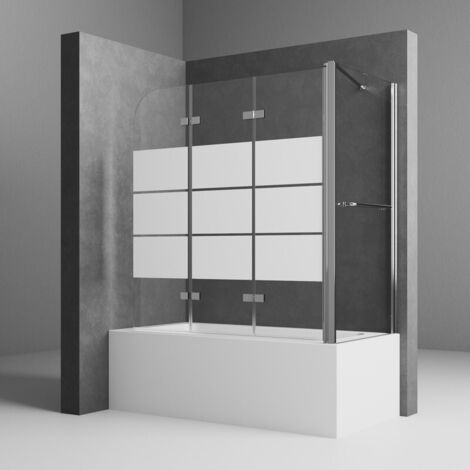 Duschwand für Badewanne mit Seitenwand 75x120x140 cm Badewannenaufsatz mit Seitenwand Duschwand Badewanne 3-teilig faltbar Duschabtrennung Duschtrennwand Badewanne, 6mm Sicherheitsglas mit Gestreift