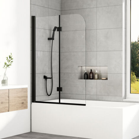 Duschwand für Badewanne Schwarz 120x140cm 2-teilig faltbar Badewannenaufsatz Duschabtrennung