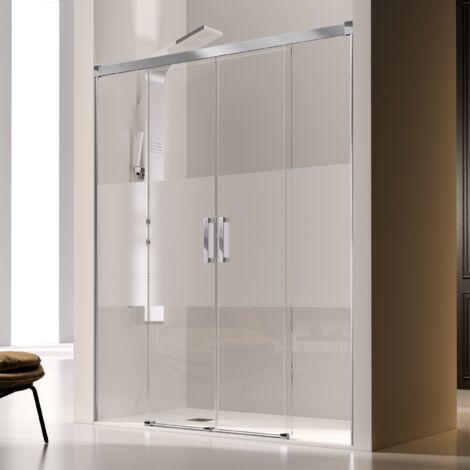 Duschwand für Nische mit 2 Schiebetüren GLASÉ - 6mm / 150 cm / mit Sichtschutz