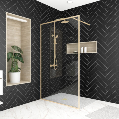 Duschwand gold Marwell Walk In Dusche Golden Frame 200x120cm - Duschwand mit 6 mm gehärtetem Glas