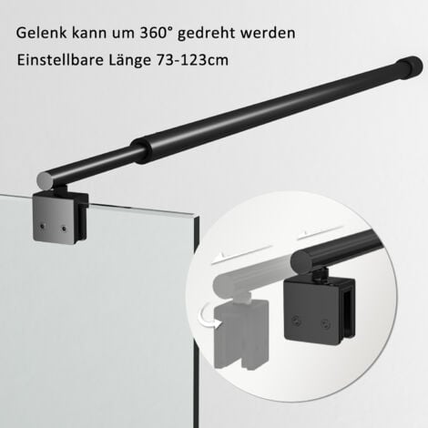 Duschwand Stabilisator Schwarz 73-123cm Haltestange für 8-10mm Glasswand Dusche Walk in Wand Rund Stabilisatorstange Brause Wandhalter