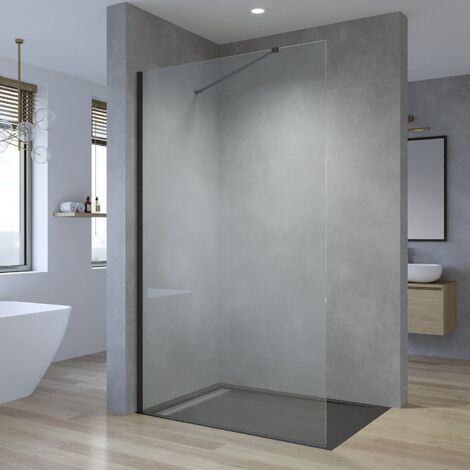 Duschwand Walk in Dusche Glas Duschtrennwand schwarz matt Duschabtrennung 80 90 100 110 120 cm Duschkabine Glaswand 8mm Nano Sicherheitsglas inkl. verstellbarer Winkel Stabilisationsbügel 120x200 cm