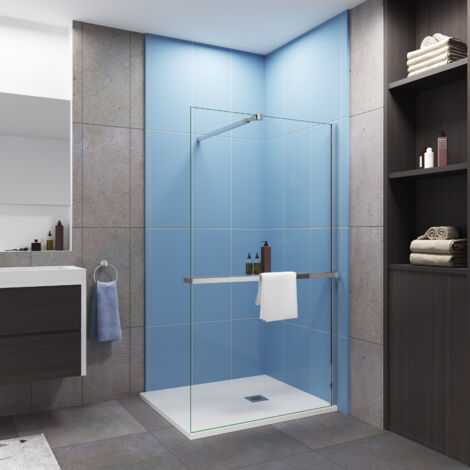 Duschwand Walk-In,ESG Klarglas 8mm,120x200cm,mit Stabilisierungsstangemit:73-120cm,mit Ablage + Handtuchhalter
