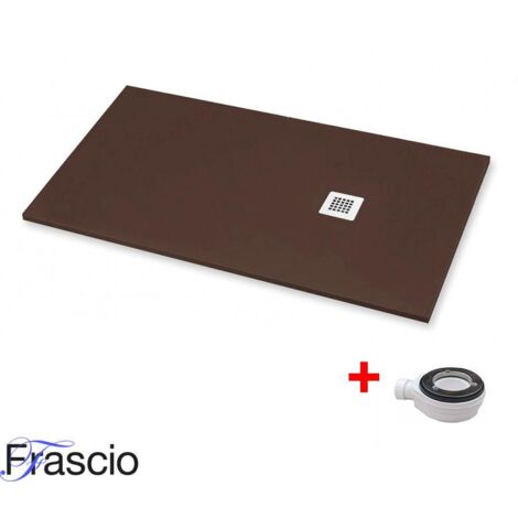 Duschwanne 100X110 cm Vulcano Line Slim Schokoladenfarbe Ral 8017 aus Kunstharz und Marmorpulver mit freiem Abfluss - FRASCIO