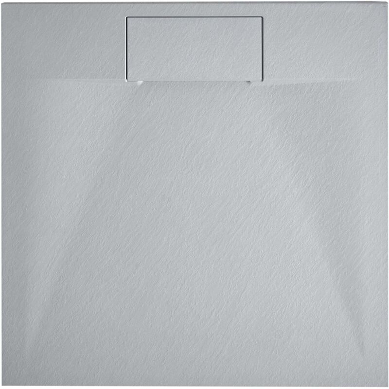 Beliani Duschwanne Grau Smc-masse Steinoptik Flach Quadratisch 80x80 Cm Mit Ablauf Seitlich Ablaufgarnitur Ablaufrinne Schürze 3 Cm Hoch Duschtasse