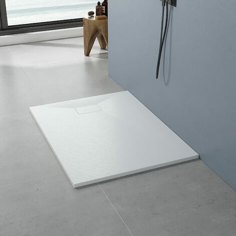 AQUALAVOS Weiß 120x90 cm Duschtasse Rutschfeste Schieferoptik, Sheet-Molding-Compound(SMC), Zuschneidbar, Abdeckung Siphon/ablaufgarnitur nicht Inklusive