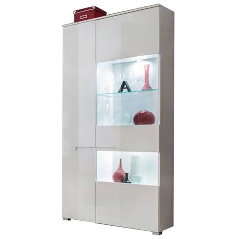 Dusine – Armoire vitrine LED 90 cm – Finition laquée blanche – Dimensions 195x90x38 cm – Espace de rangement moderne – Fabrication UE