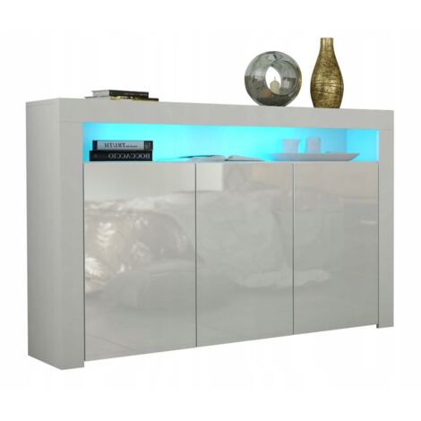 Dusine – Buffet JIVE 145 cm blanc laqué avec éclairage LED – Mélaminé et MDF certifié FSC – Dimensions 145x35x92 cm – Fabrication européenne