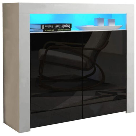 Dusine – Buffet noir brillant Spider 107cm – Caisson blanc mat – Éclairage LED intégré – Dimensions 107x97x35cm