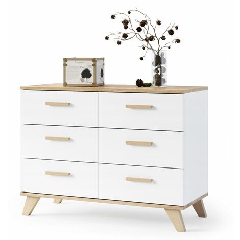 Dusine – Buffet scandinave 100 cm sur pieds – Mélaminé et MDF certifié FSC – 6 tiroirs – Dimensions : 100x40x75 cm – Design contemporain
