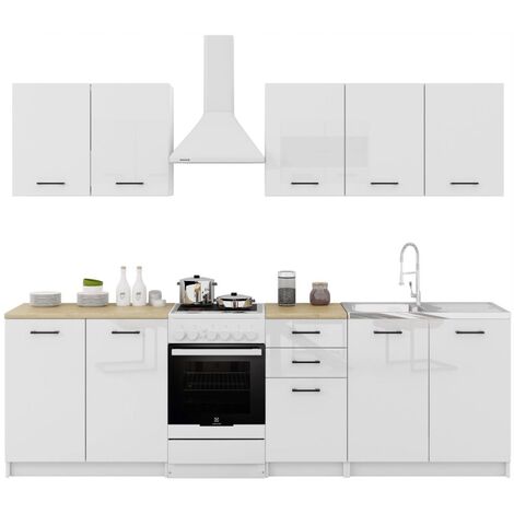 Dusine – Cuisine complète 6 éléments – Blanc laqué avec poignées noires – Dimensions 2m – Mélaminé et MDF certifié FSC – Fabrication européenne