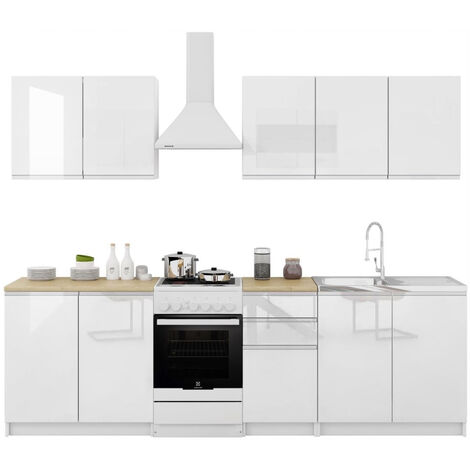 Dusine – Cuisine complète 6 éléments laqué blanc – Design minimaliste sans poignées – Largeur 2m – Fabriqué en Europe – Normes CE
